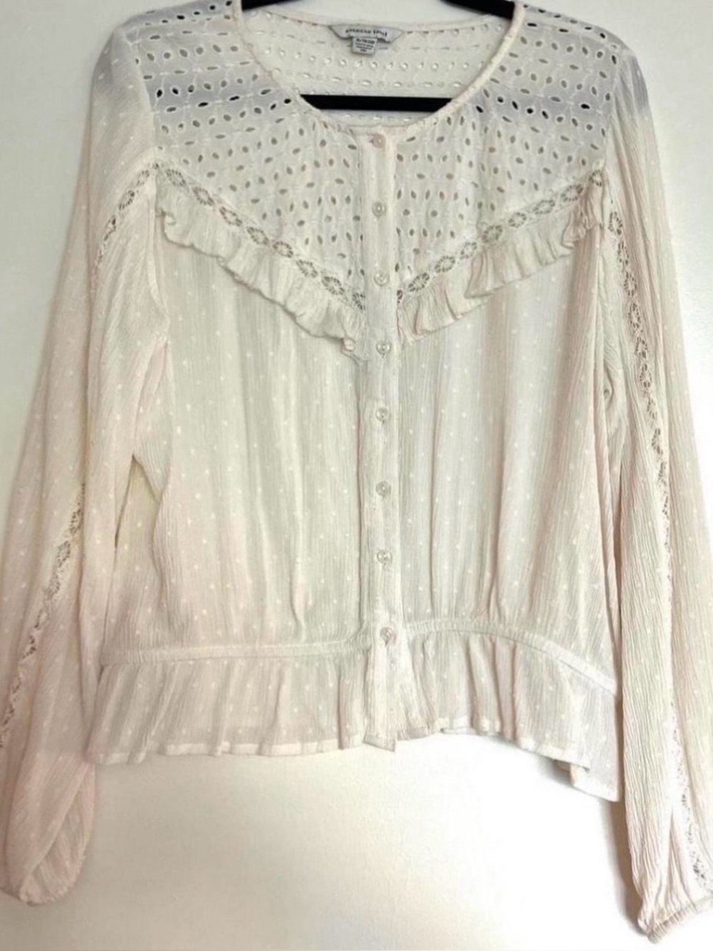 Vintage Y2K American Eagle cottage core ruffle long sleeve shirt top blouse